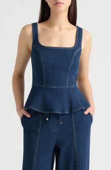 NVLT Peplum Stretch Cotton Denim Top