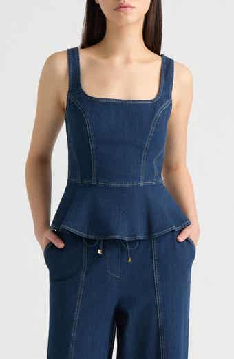 NVLT Peplum Stretch Cotton Denim Top
