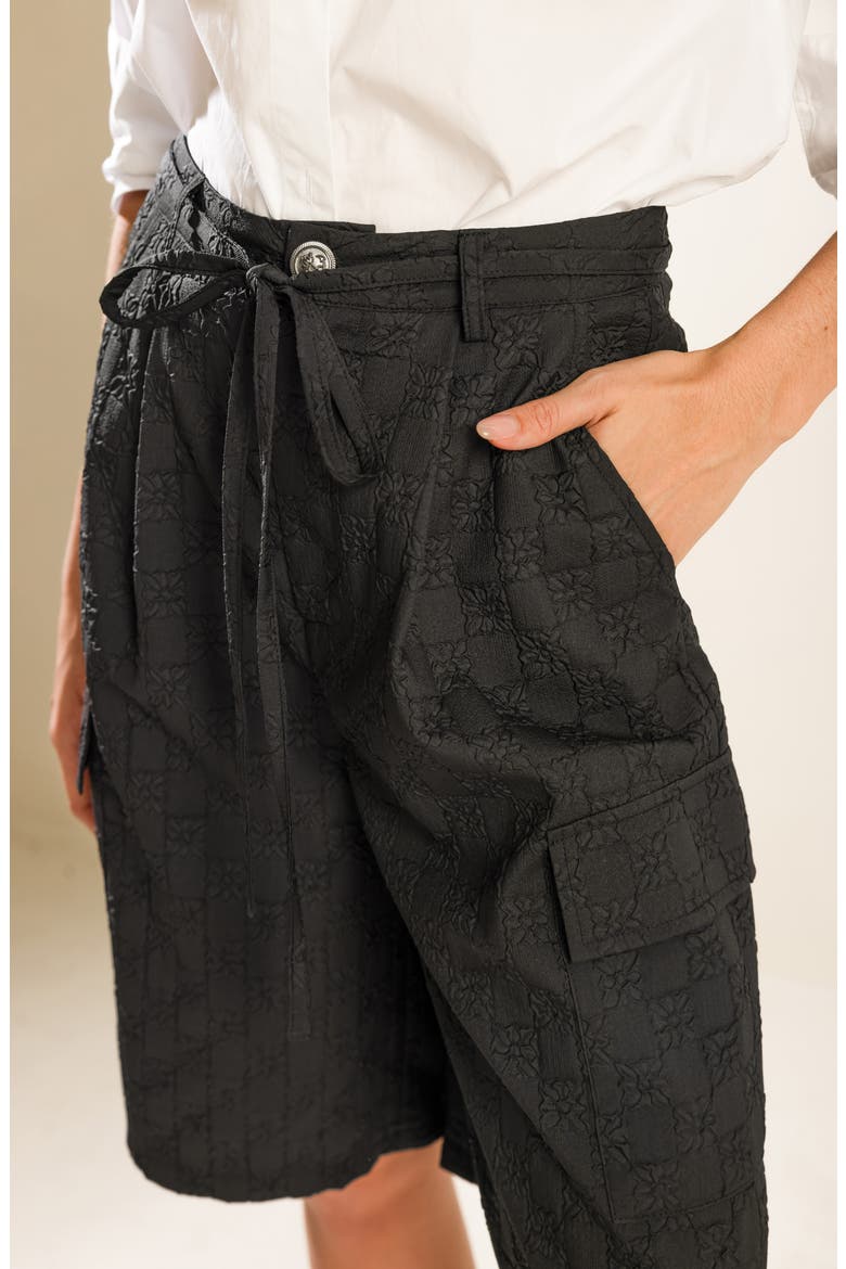 Textured Tie Waist Bermuda Shorts, Alternate, color, BLACK