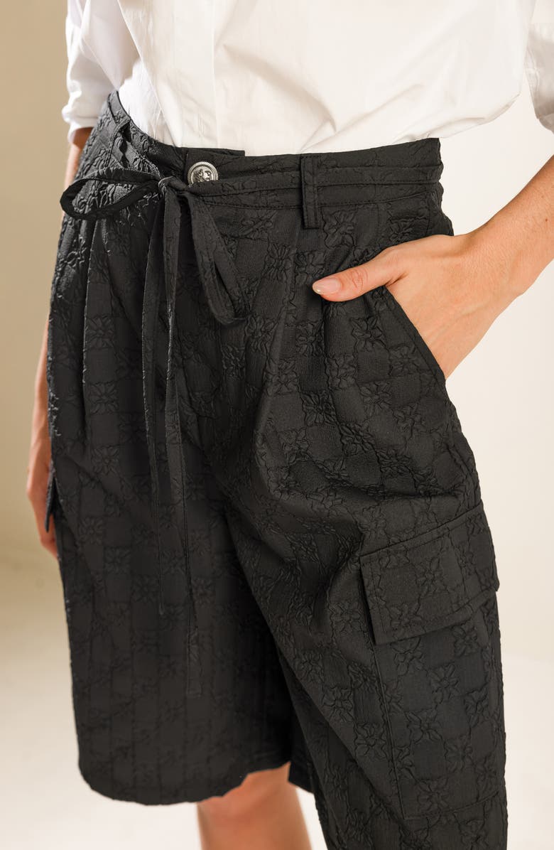 FREEMARKET Textured Tie Waist Bermuda Shorts, Alternate, color, Black