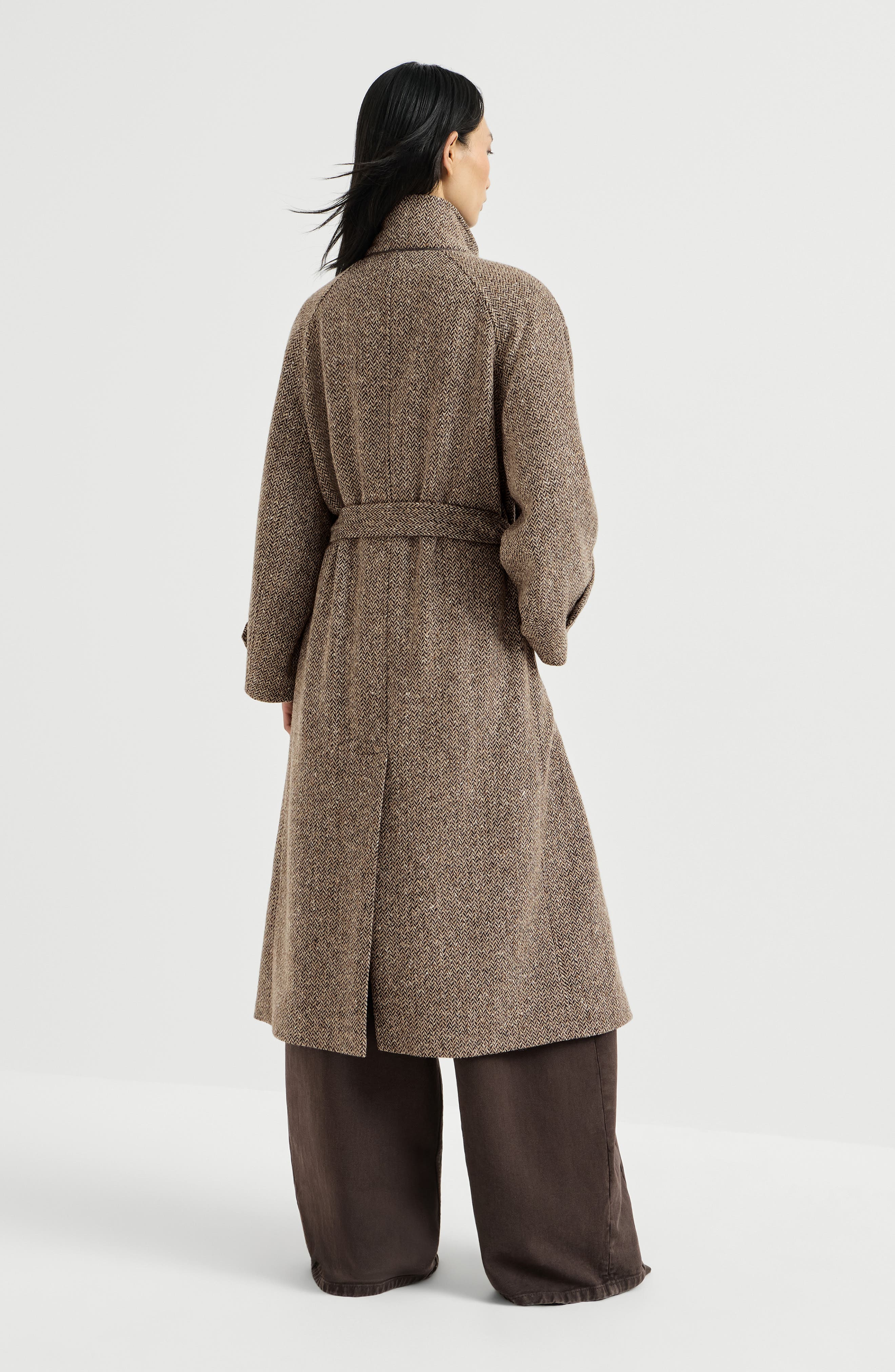 Brunello Cucinelli Sparkling virgin wool chevron belted coat with