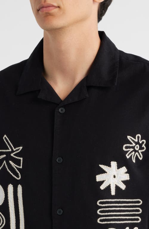 Wax London Mens Didcot Black And Ecru Abstract Applique Short-sleeve Shirt In Multi