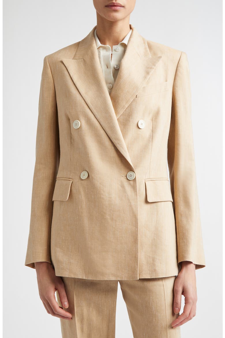 Double Breasted Linen & Wool Jacket, Alternate, color, TAUPE COGNAC