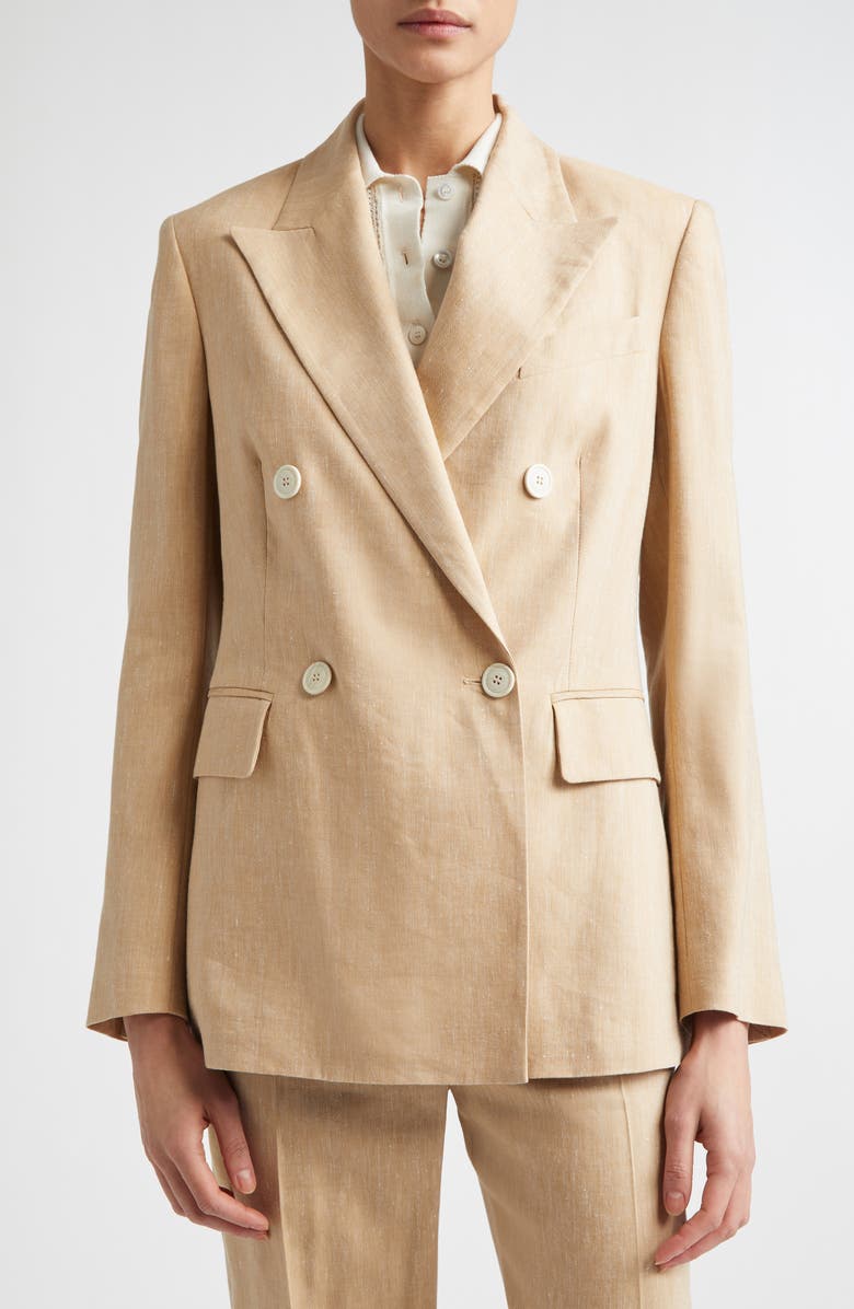 Eleventy Double Breasted Linen & Wool Jacket, Alternate, color, Taupe Cognac