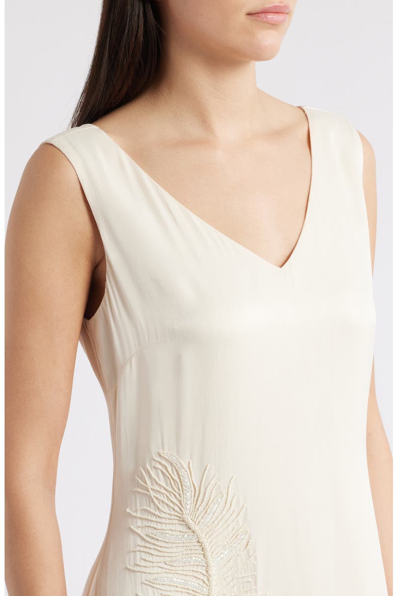 Serita Sleeveless Beaded Fringe Hem Dress, Alternate, color, CHAMPAGNE/ CREAM