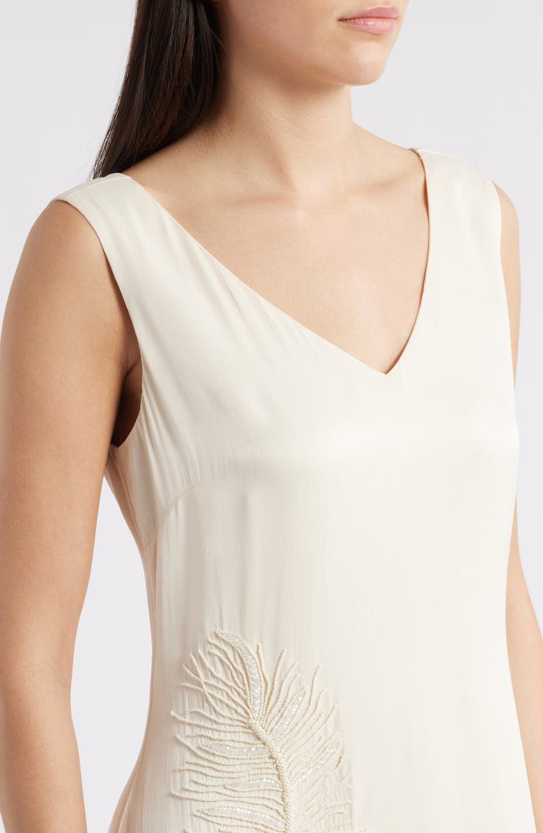 CIEBON Serita Sleeveless Beaded Fringe Hem Dress, Alternate, color, Champagne/ Cream