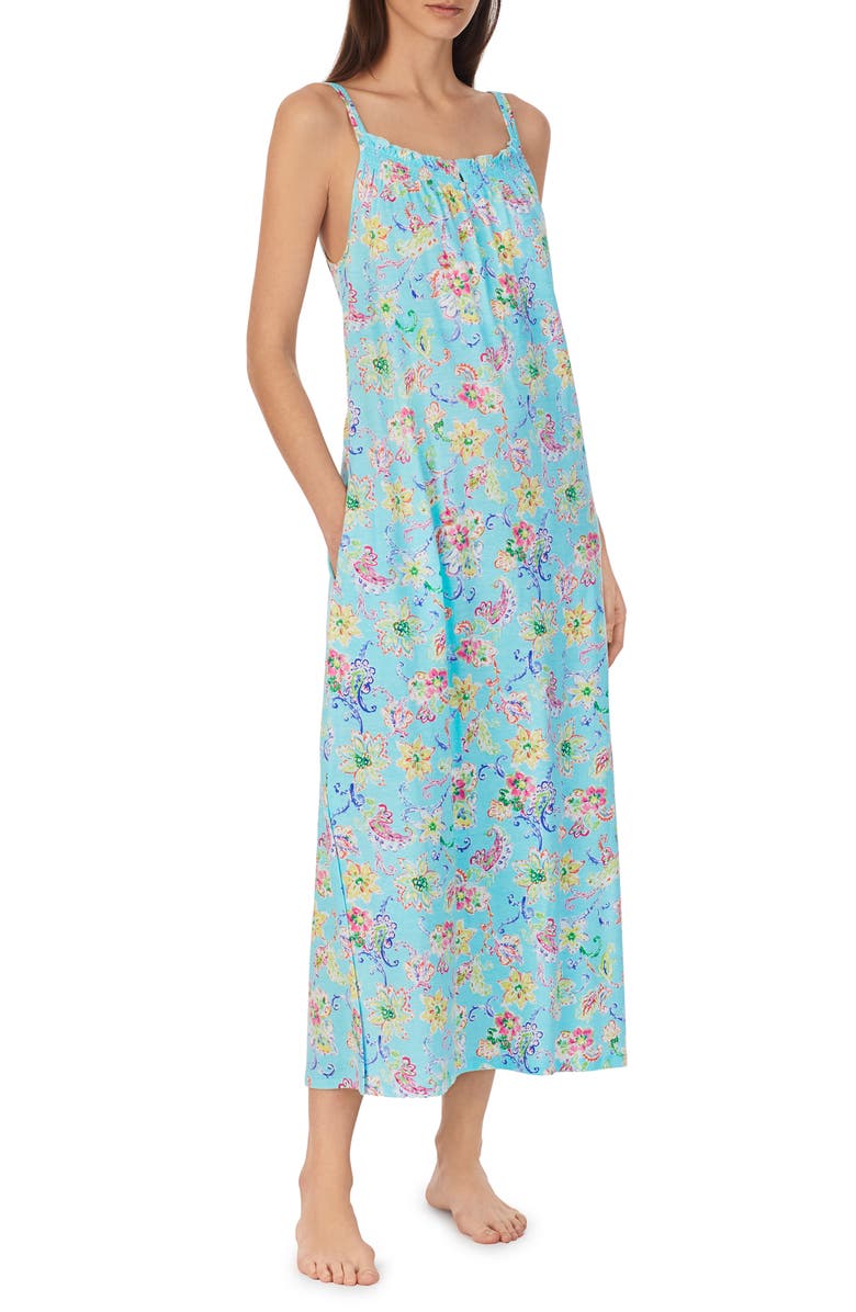 Lauren Ralph Lauren Smocked Neck Nightgown, Main, color, 