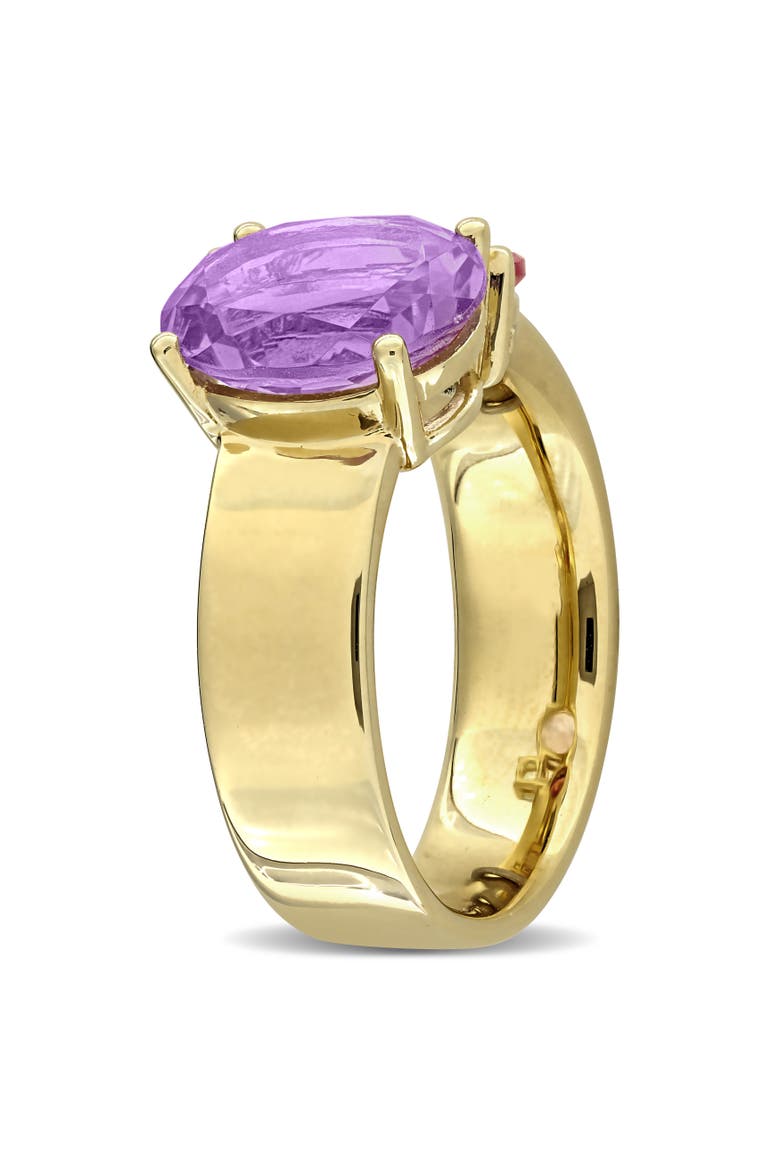Gemstone Multi-Shape 3-Stone Ring Sterling Silver, Alternate, color, Pink Amethyst/Yellow-Plated