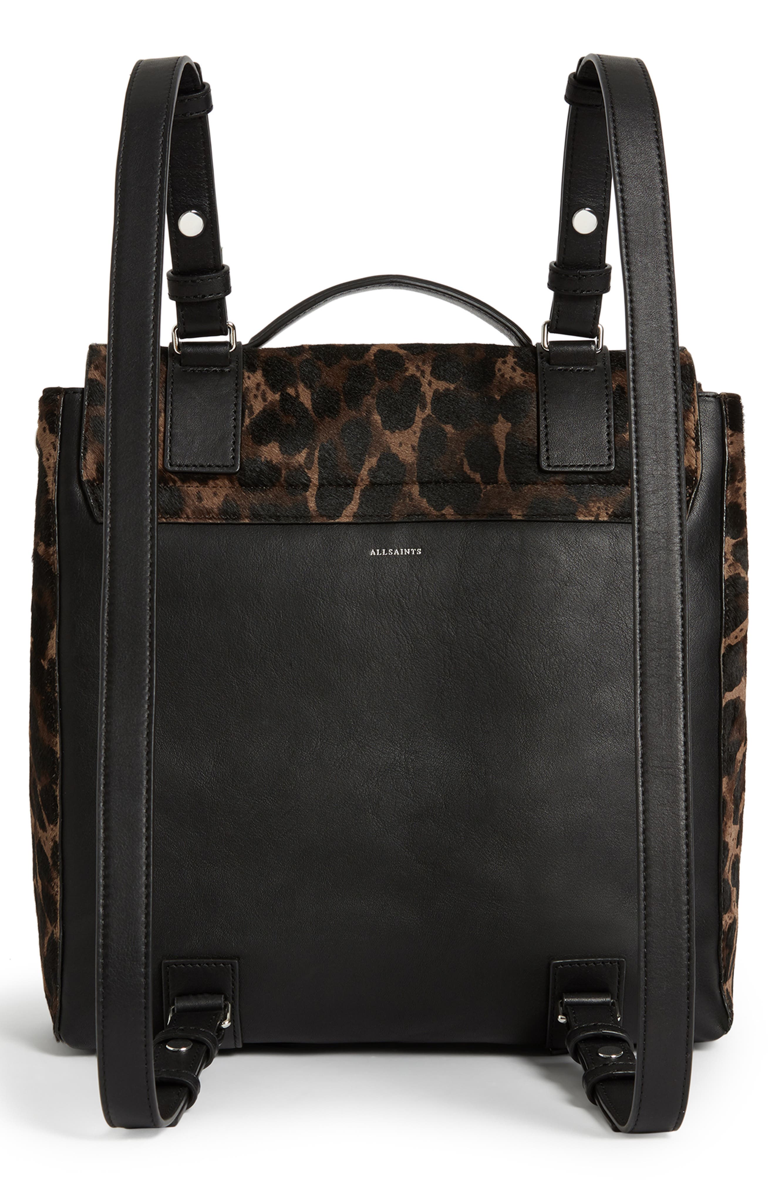 AllSaints Kim Leopard Print Genuine Calf Hair Backpack, Alternate, color, 