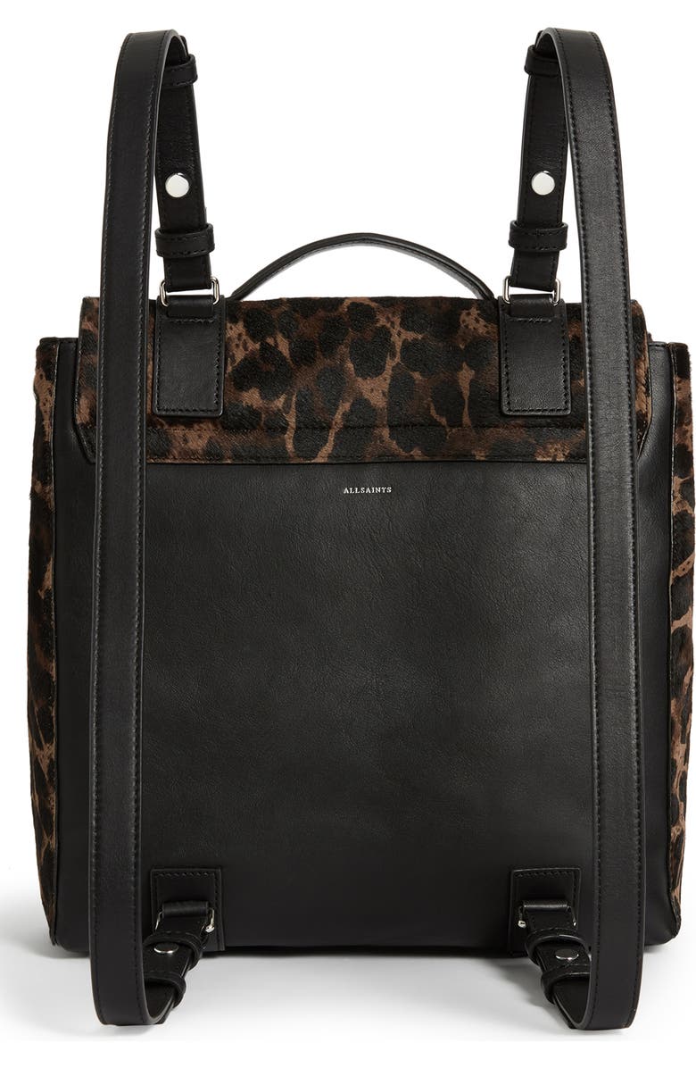 AllSaints Kim Leopard Print Genuine Calf Hair Backpack, Alternate, color,