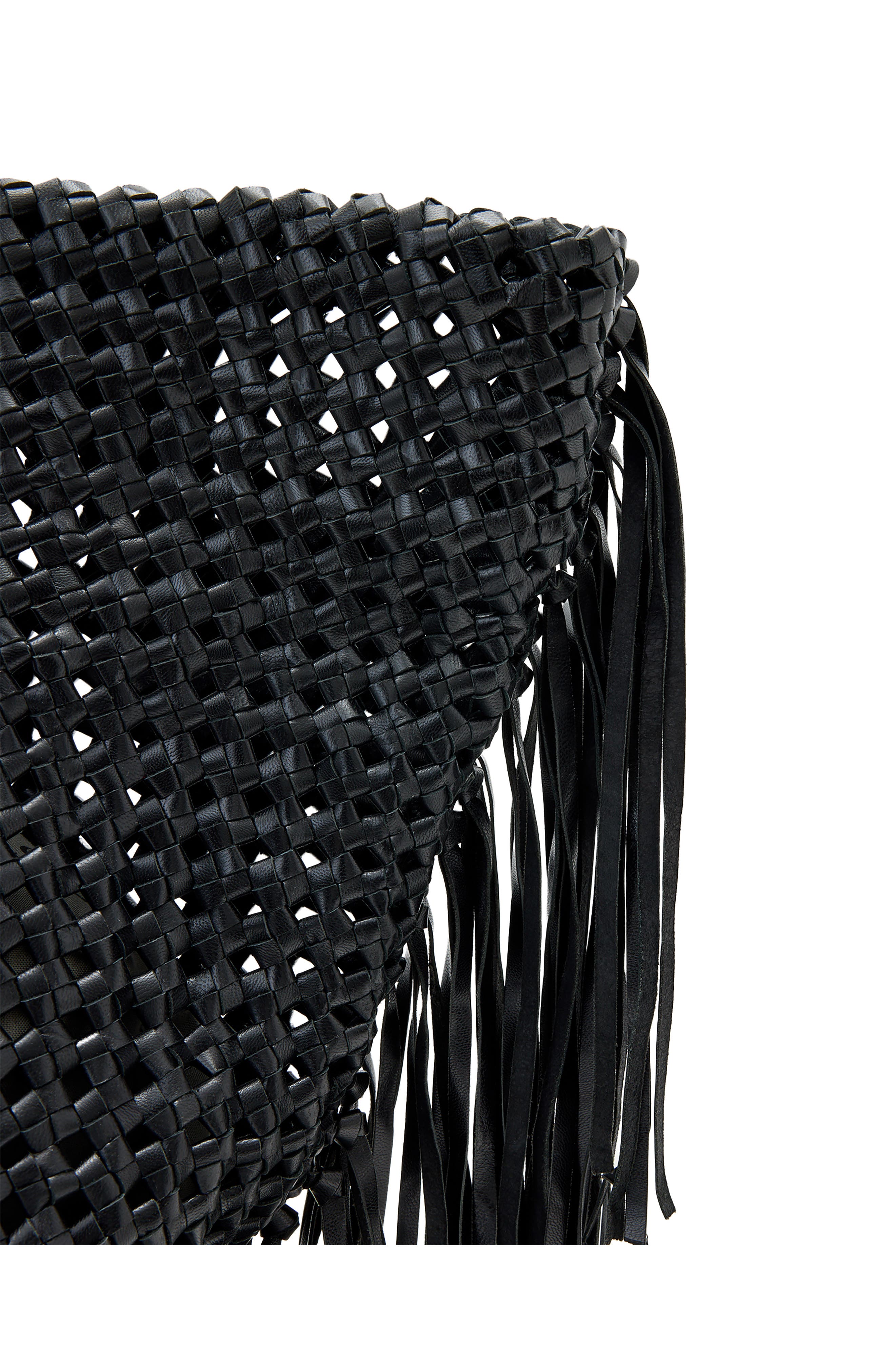 AllSaints Ara East West Woven Leather Tote, Alternate, color, Black