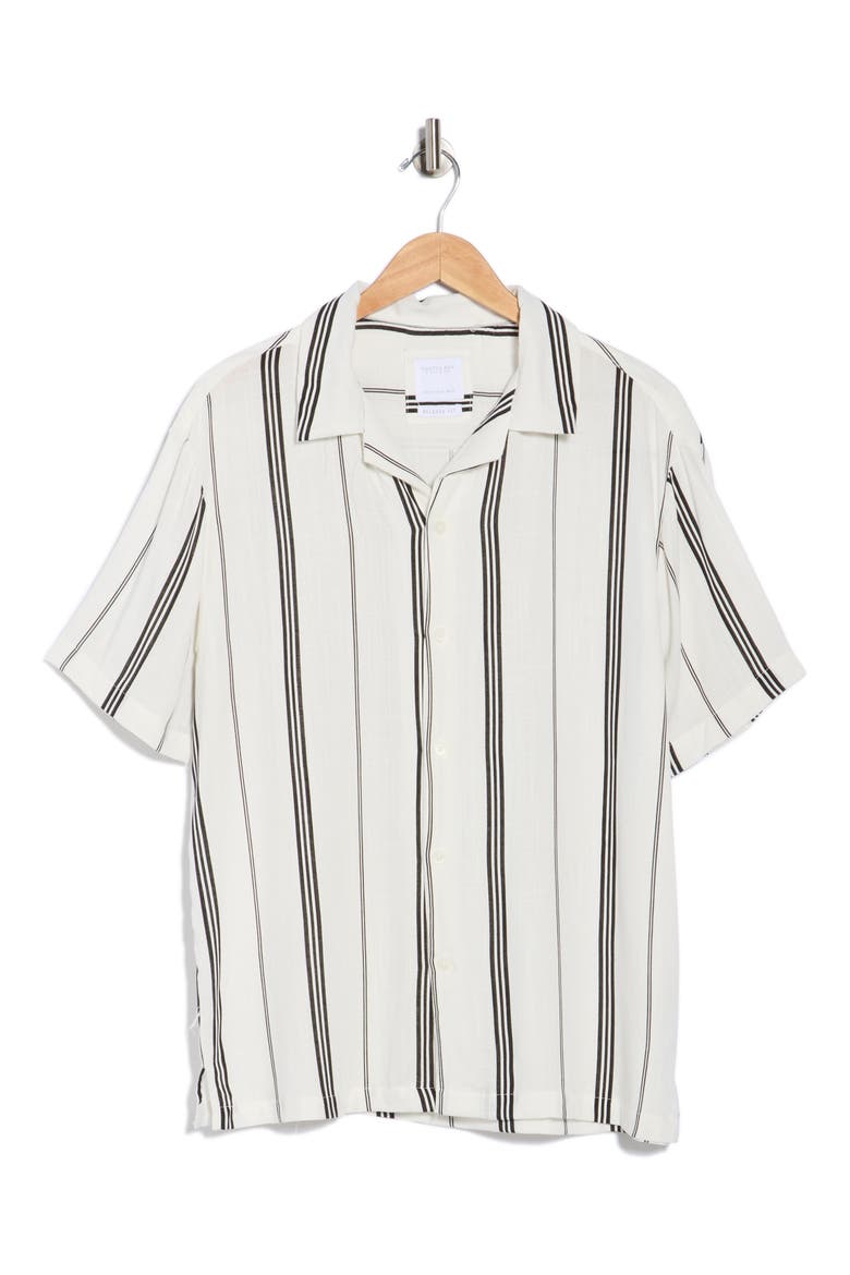 Relaxed Fit Stripe Camp Shirt, Alternate, color, WHITE