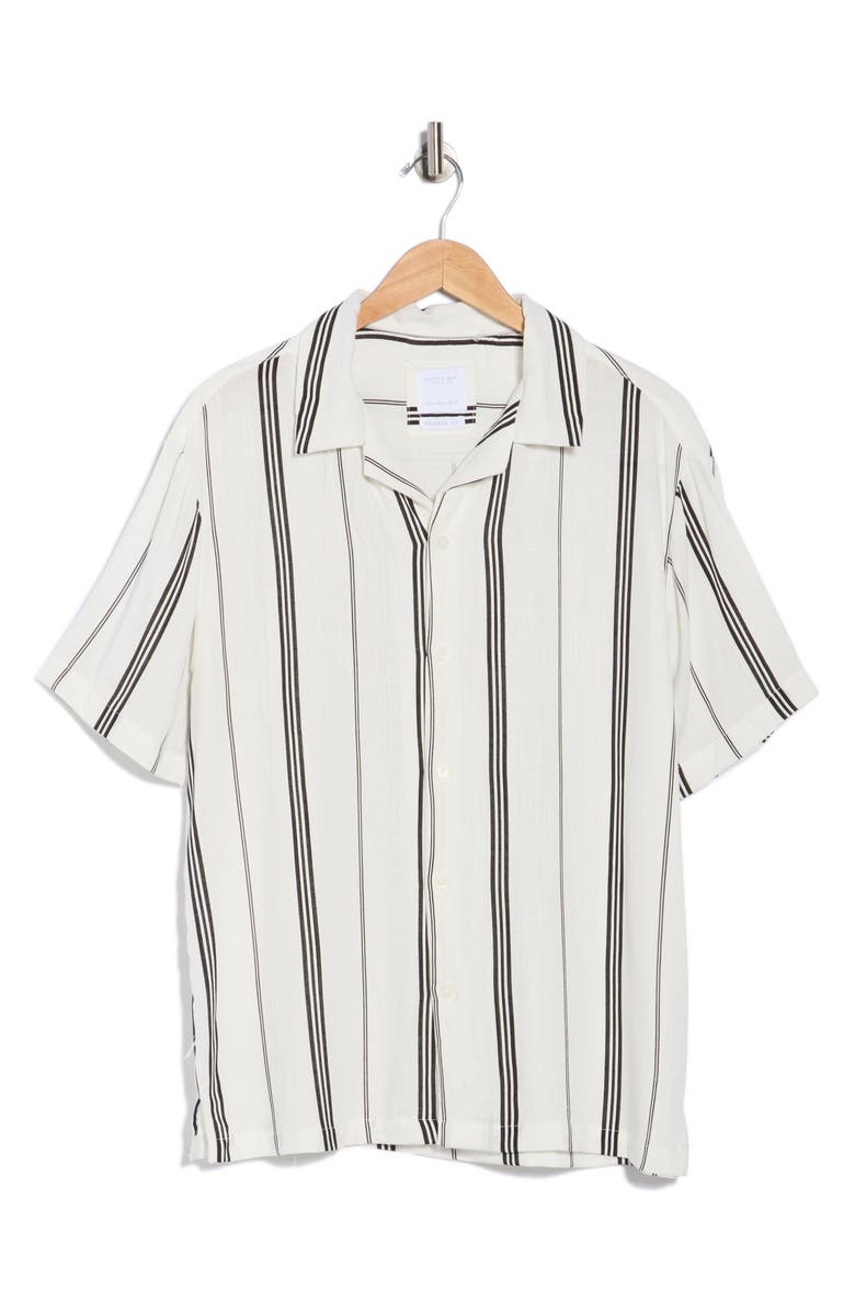 DENIM AND FLOWER Relaxed Fit Stripe Camp Shirt, Alternate, color, White