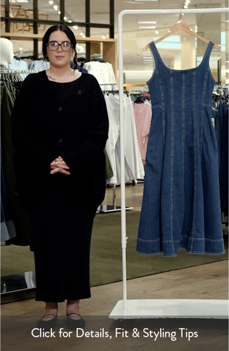 Seamed Denim Flare Midi Dress, sales video thumbnail