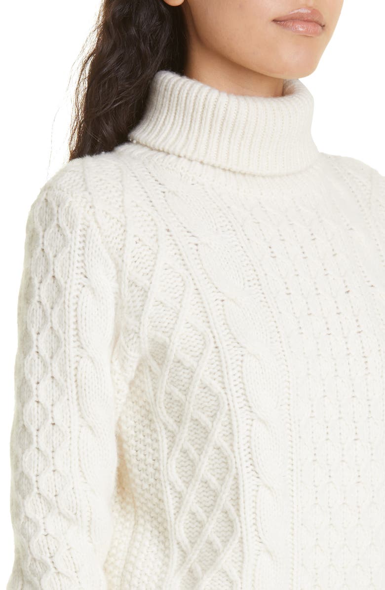 Nili Lotan Andrina Wool & Cashmere Cable Turtleneck Sweater, Alternate, color, Ivory