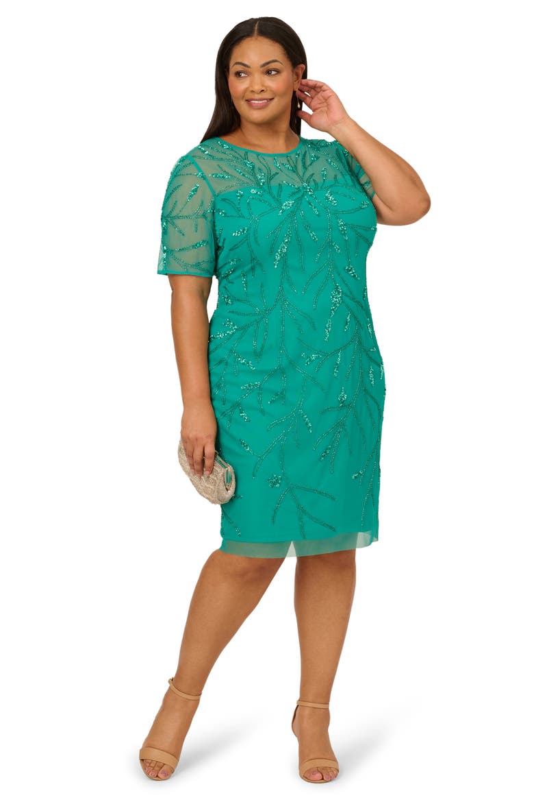 Bead Embellished Cocktail Dress, Alternate, color, EXOTIC JADE
