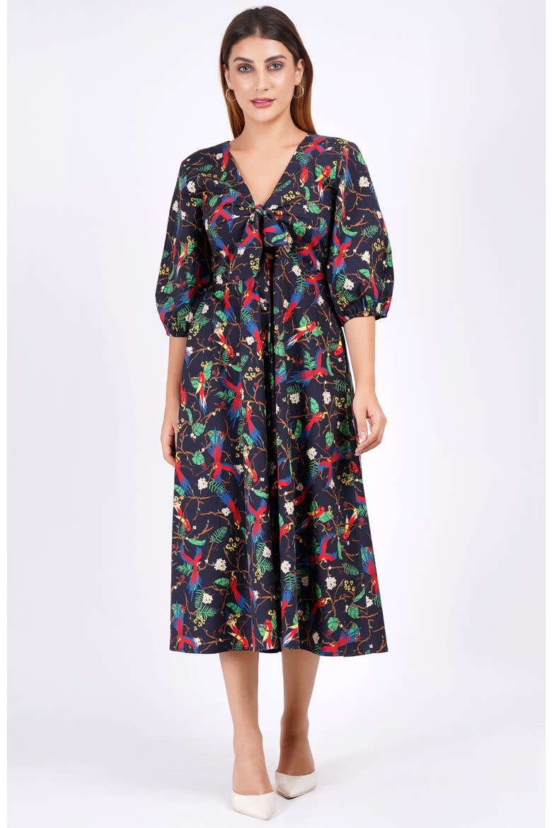 Adriana Tie-Front Midi Dress, Alternate, color, Macaw