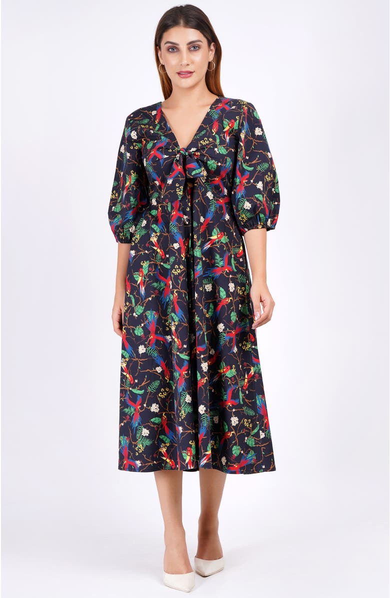Leota Adriana Tie-Front Midi Dress, Alternate, color, Macaw