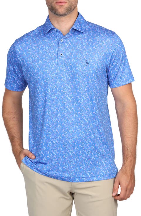 Abstract Floral Print Performance Polo