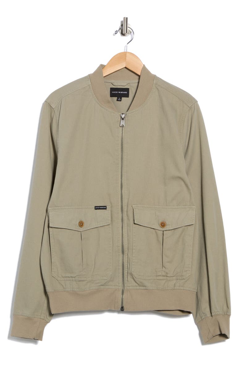 Lucky Brand Cotton Twill Utility Bomber Jacket, Alternate, color, Laurel Oak