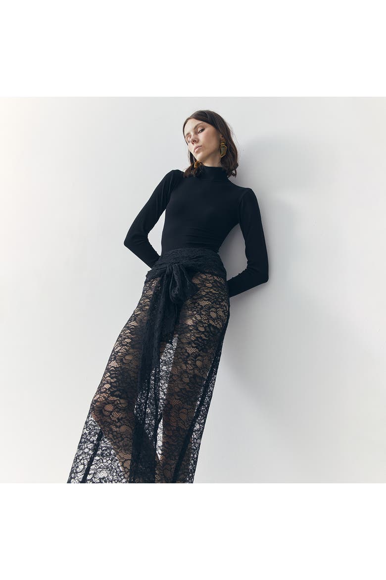 Mila See Thru Lace Skirt, Alternate, color, Black