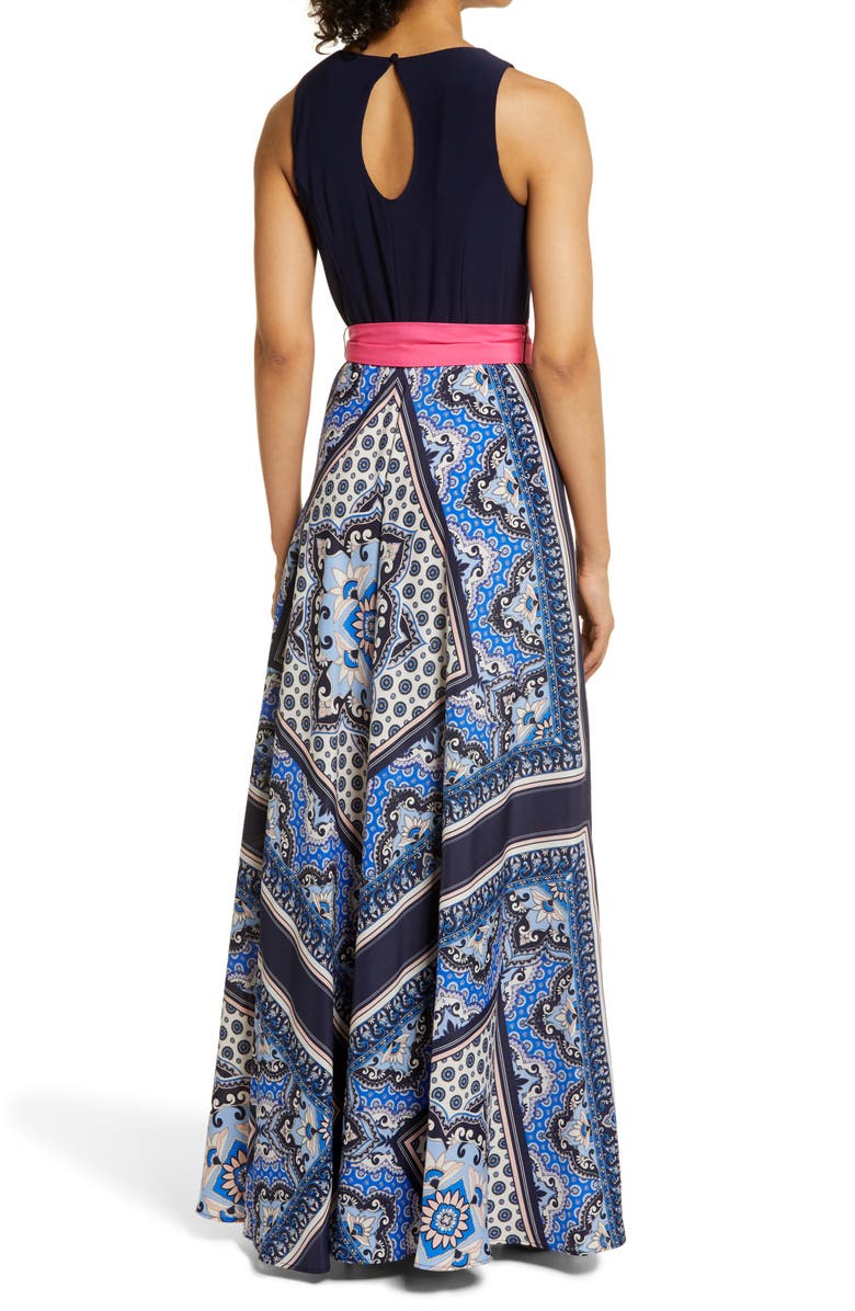Eliza J Twofer Mixed Media Scarf Print Maxi Dress, Alternate, color,
