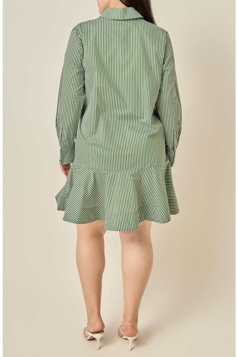 Striped Long Sleeve Flared Skirt Shirtdress, Alternate, color, DARK OLIVE