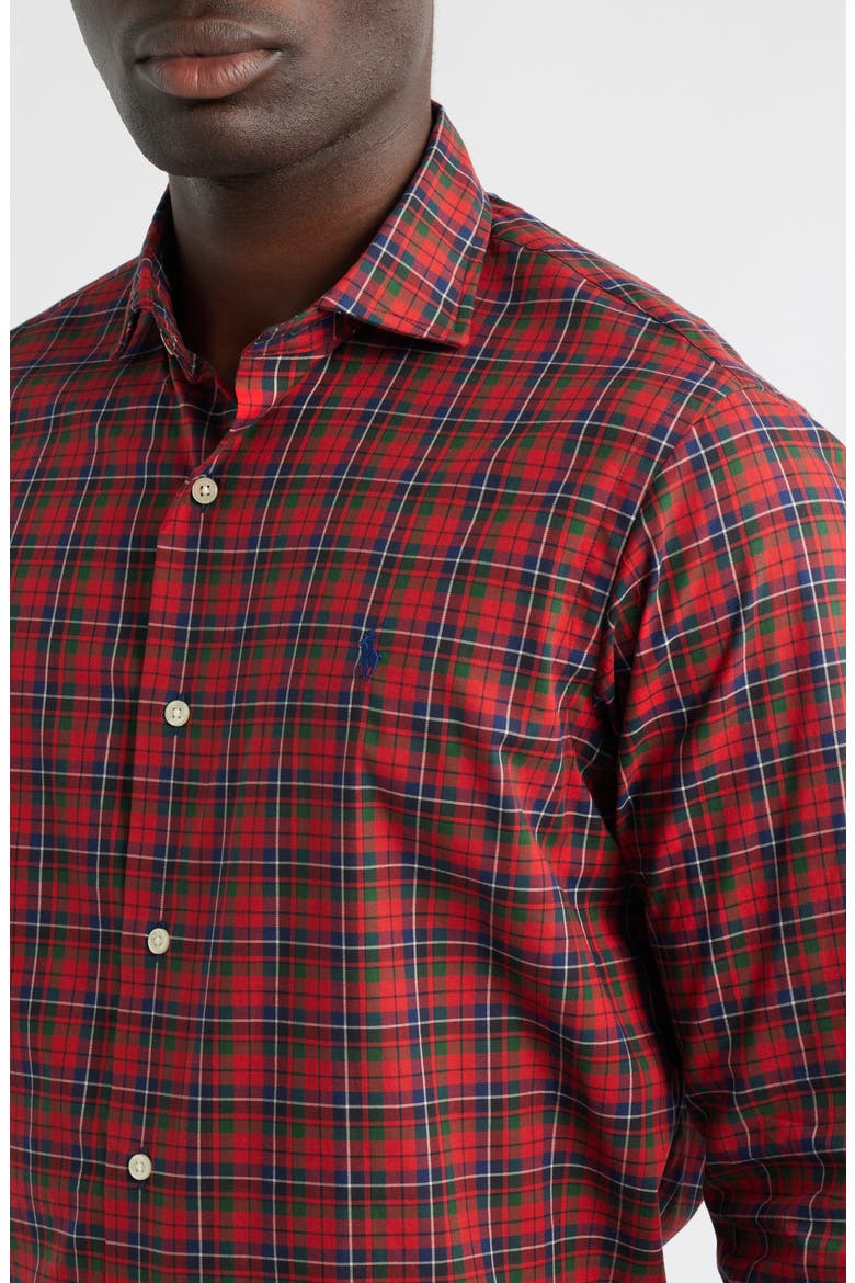 Classic Fit Plaid Cotton Twill Button-Up Shirt, Alternate, color, RED NAVY MULTI