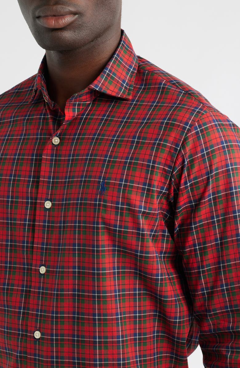Polo Ralph Lauren Classic Fit Plaid Cotton Twill Button-Up Shirt, Alternate, color, Red Navy Multi