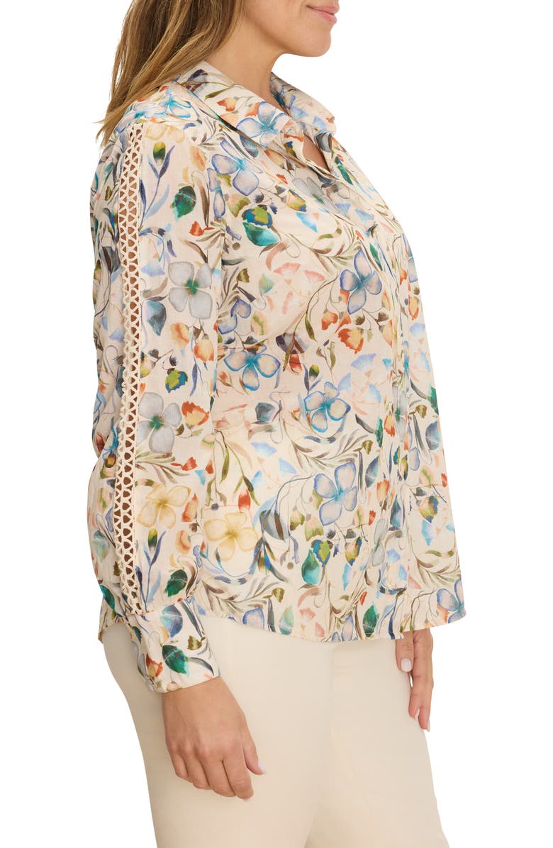 NIC+ZOE Pressed Flowers Woven Cotton Shirt, Alternate, color, Neutral Multi