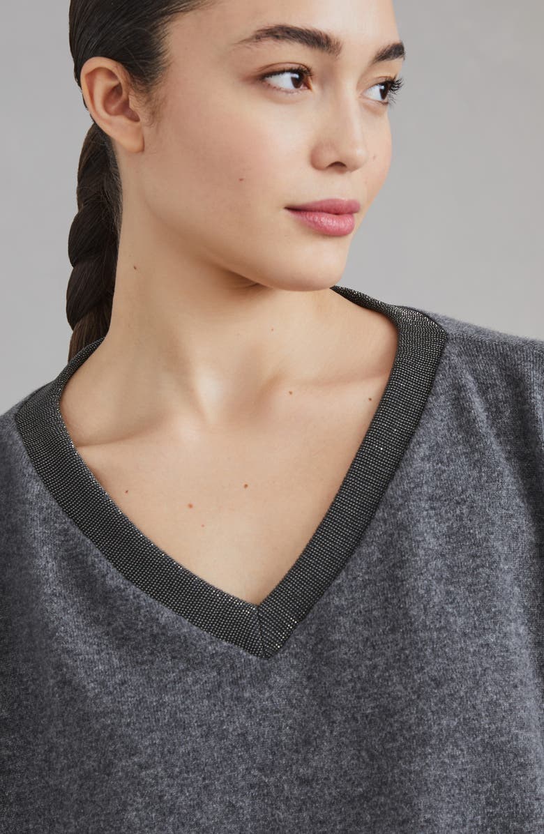 Brunello Cucinelli Cashmere sweater with precious ribbed neckline, Alternate, color, 