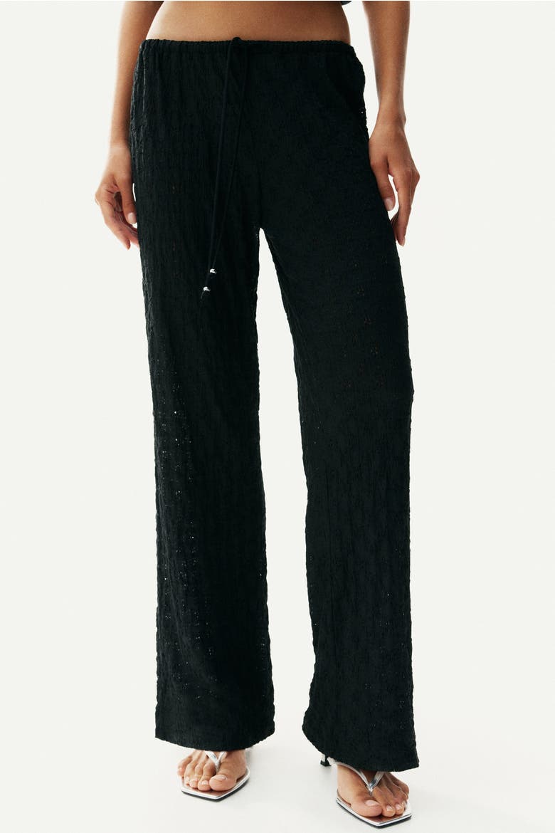 Lace-look Drawstring Trousers, Alternate, color, Black