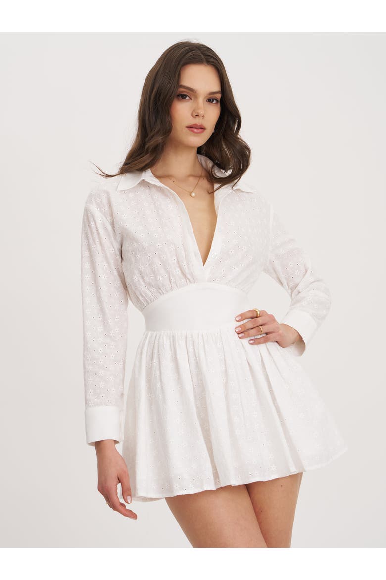 Gabriella Cotton Eyelet Button Up Long Sleeve Shirt Dress, Main, color, White