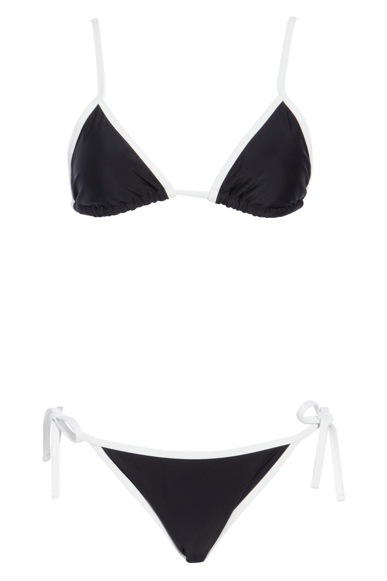 Triangle Bikini Top & Side Tie Bottoms Set, Alternate, color, BLACK/ WHIT