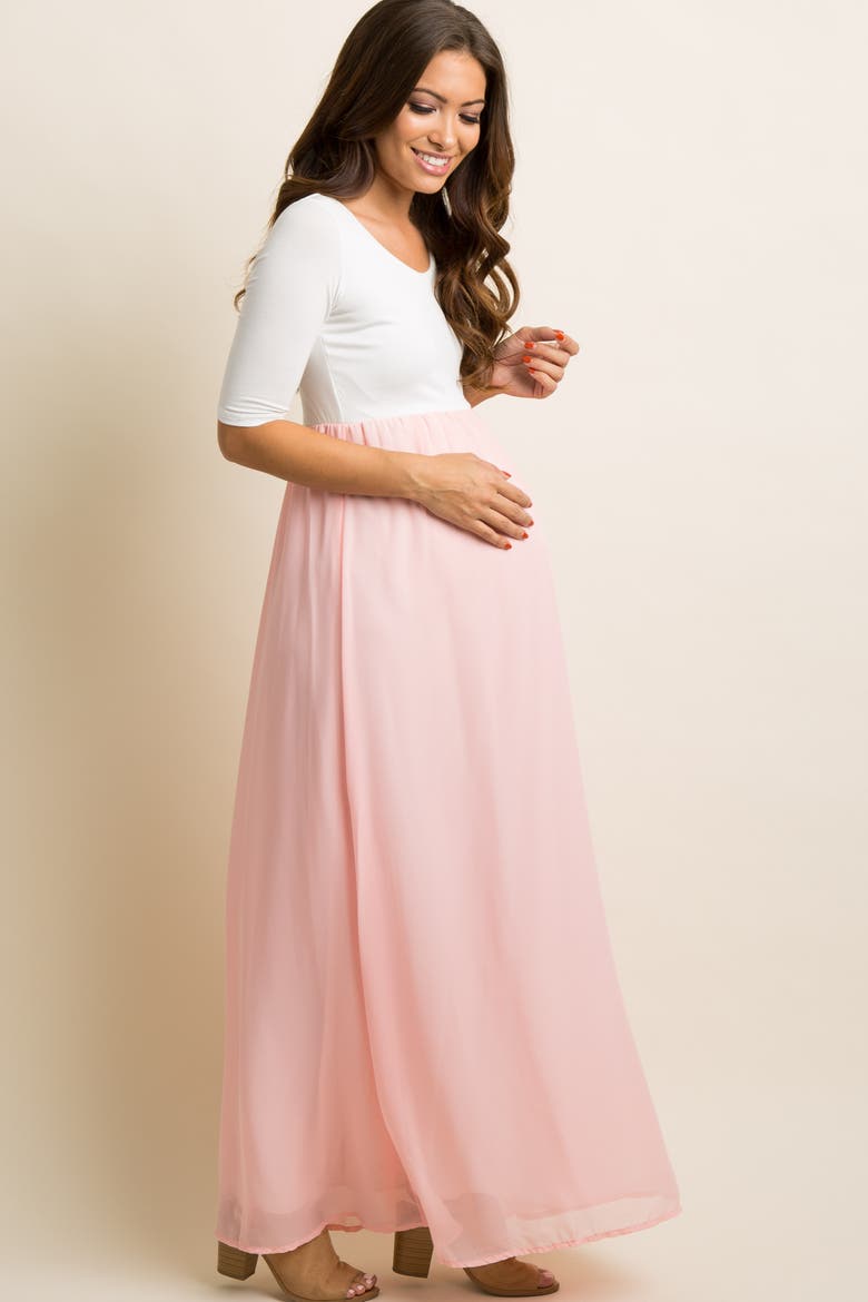 Petite Chiffon Colorblock Maternity Maxi Dress, Alternate, color, Light Pink