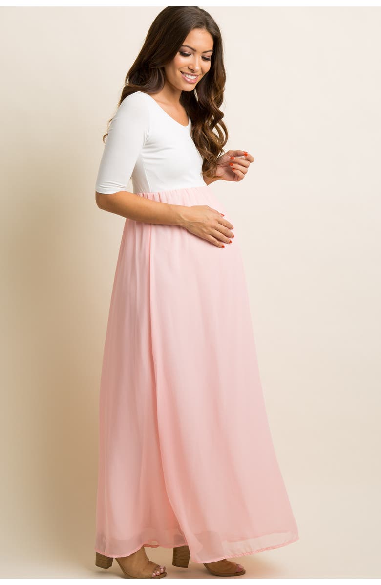 PinkBlush Petite Chiffon Colorblock Maternity Maxi Dress, Alternate, color,