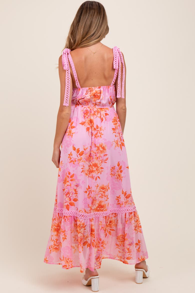 Floral Shoulder Tie Tiered Maxi Dress, Alternate, color, Pink