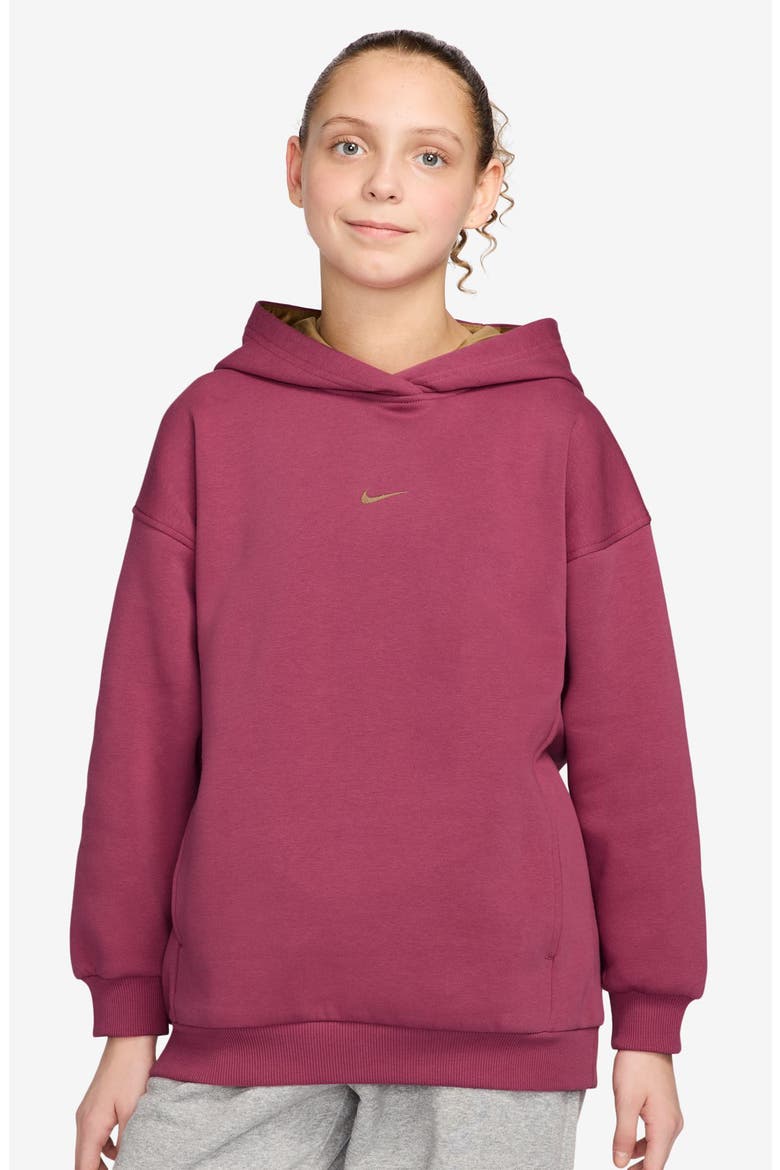 Kids' Sportswear Club Fleece Oversize Hoodie, Main, color, 634 SWEET BEET/MEAD GOLD/GOLD