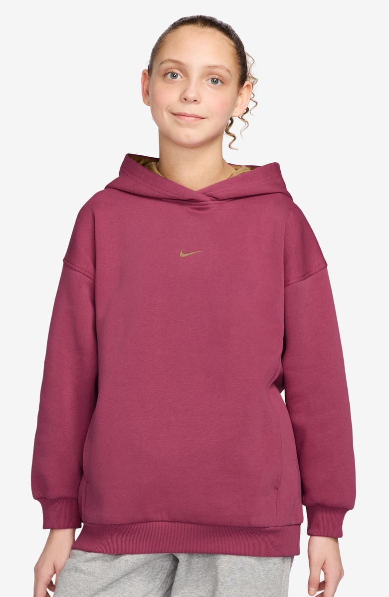 Nike Kids' Sportswear Club Fleece Oversize Hoodie, Main, color, 634 Sweet Beet/Mead Gold/Gold
