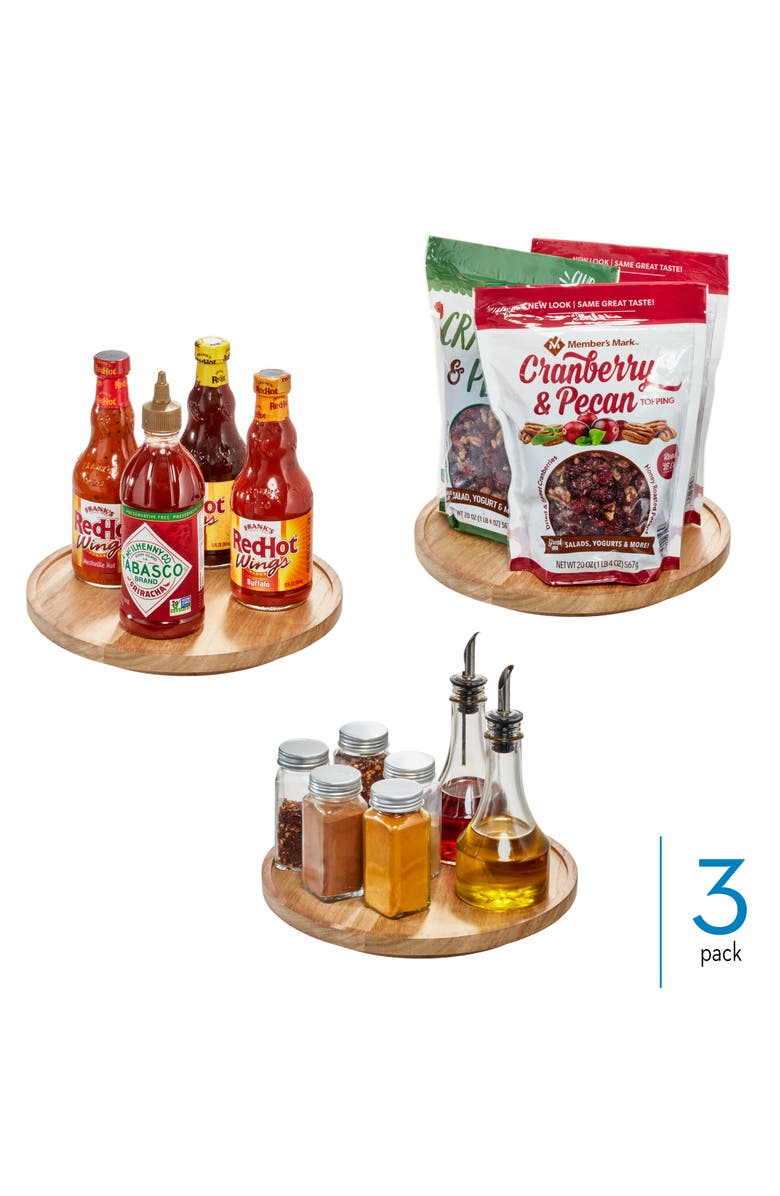 iDesign Set of 3 Round 10.5-Inch Paulownia Wood Lazy Susan, Natural, Alternate, color, Natural