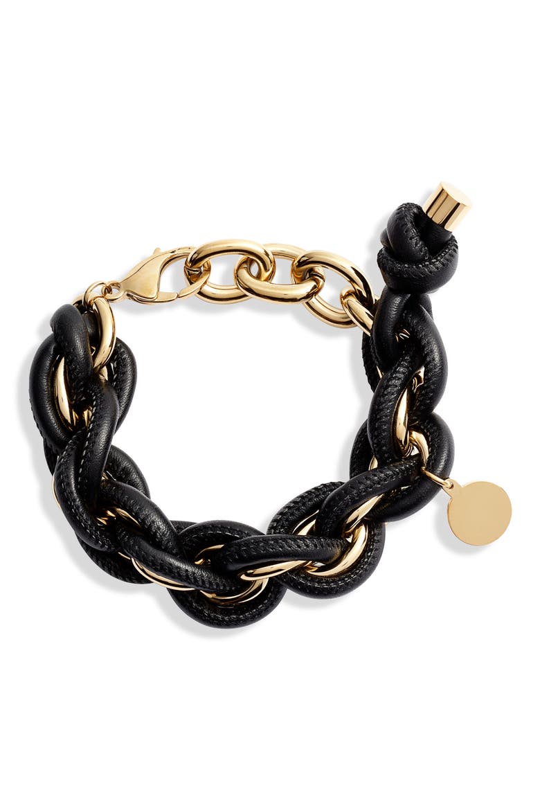 Leather Wrap Chain Bracelet, Main, color, ROSE GOLD/ BLACK