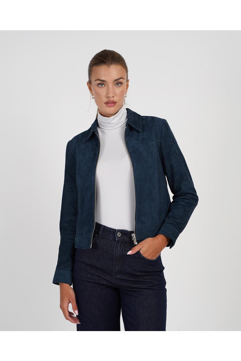 Harper Suede Bomber Jacket, Main, color, Marine Navy