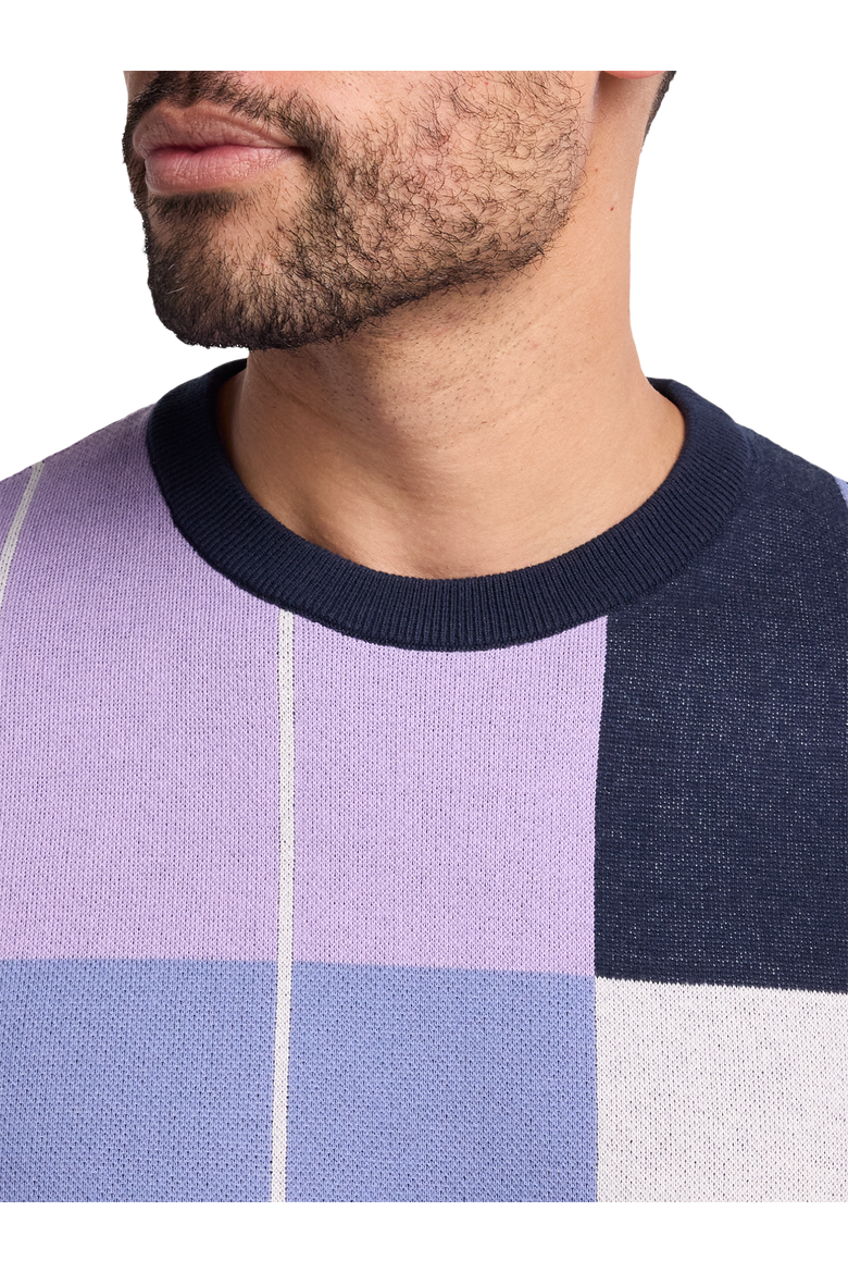 Cotton Crewneck Sweater, Alternate, color, Navy/Purple
