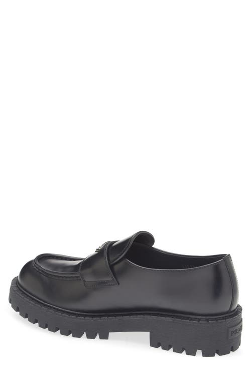 Prada Polished Black Leather Loafers With Chunky Rubber Sole In Black