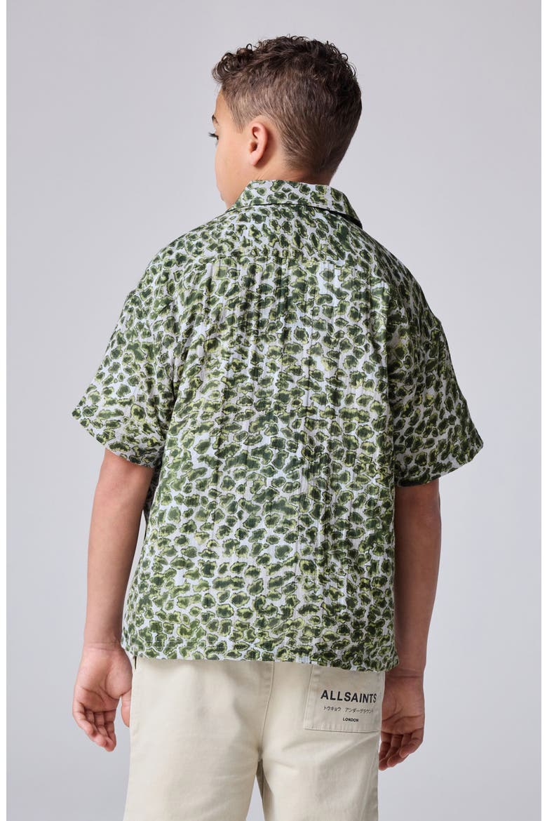 Kids' Animal Print Short Sleeve Cotton Button-Up Shirt, Alternate, color, GREEN