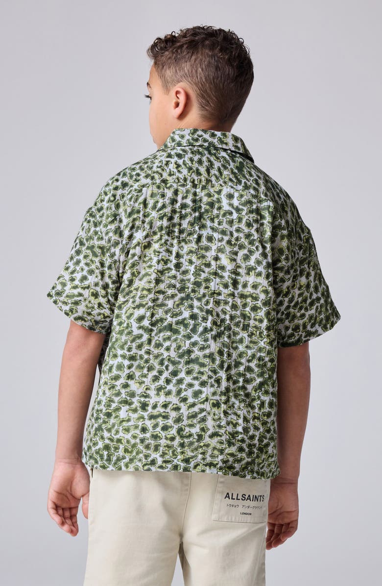 smALLSAINTS by ALLSAINTS Kids' Animal Print Short Sleeve Cotton Button-Up Shirt, Alternate, color, Green