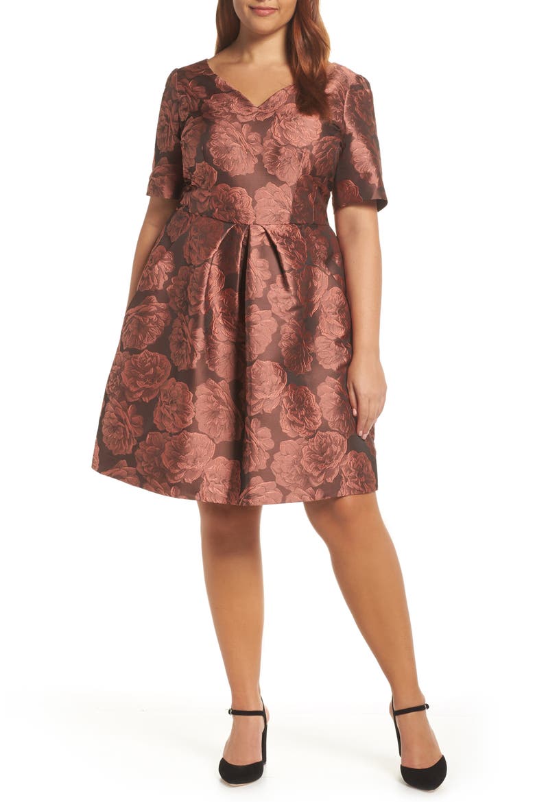 Ingrid Jacquard Fit & Flare Dress, Alternate, color, RUST