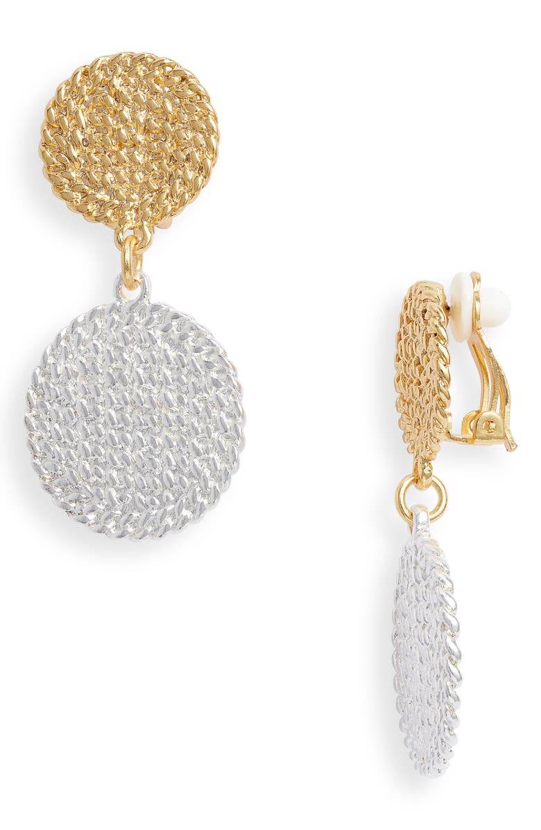 Karine Sultan Cuban Chain Disc Clip Earrings, Main, color, 