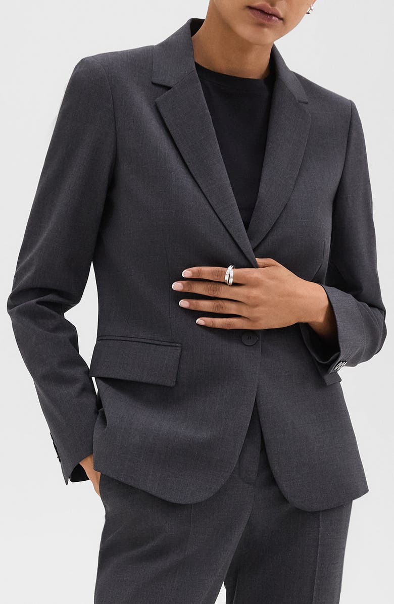 Theory Carissa Good Wool Blazer, Main, color, Charcoal Melange