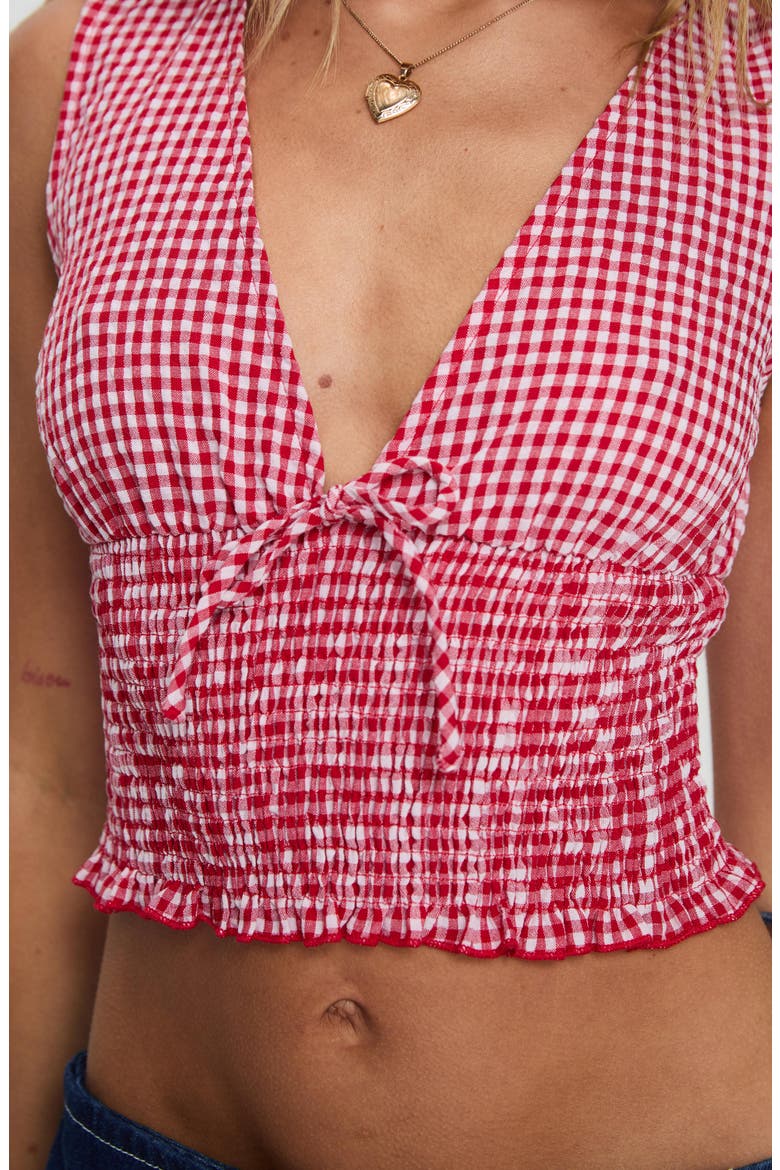 Mixing It Up Gingham Smocked Crop Tank, Alternate, color, RED/ WHITE
